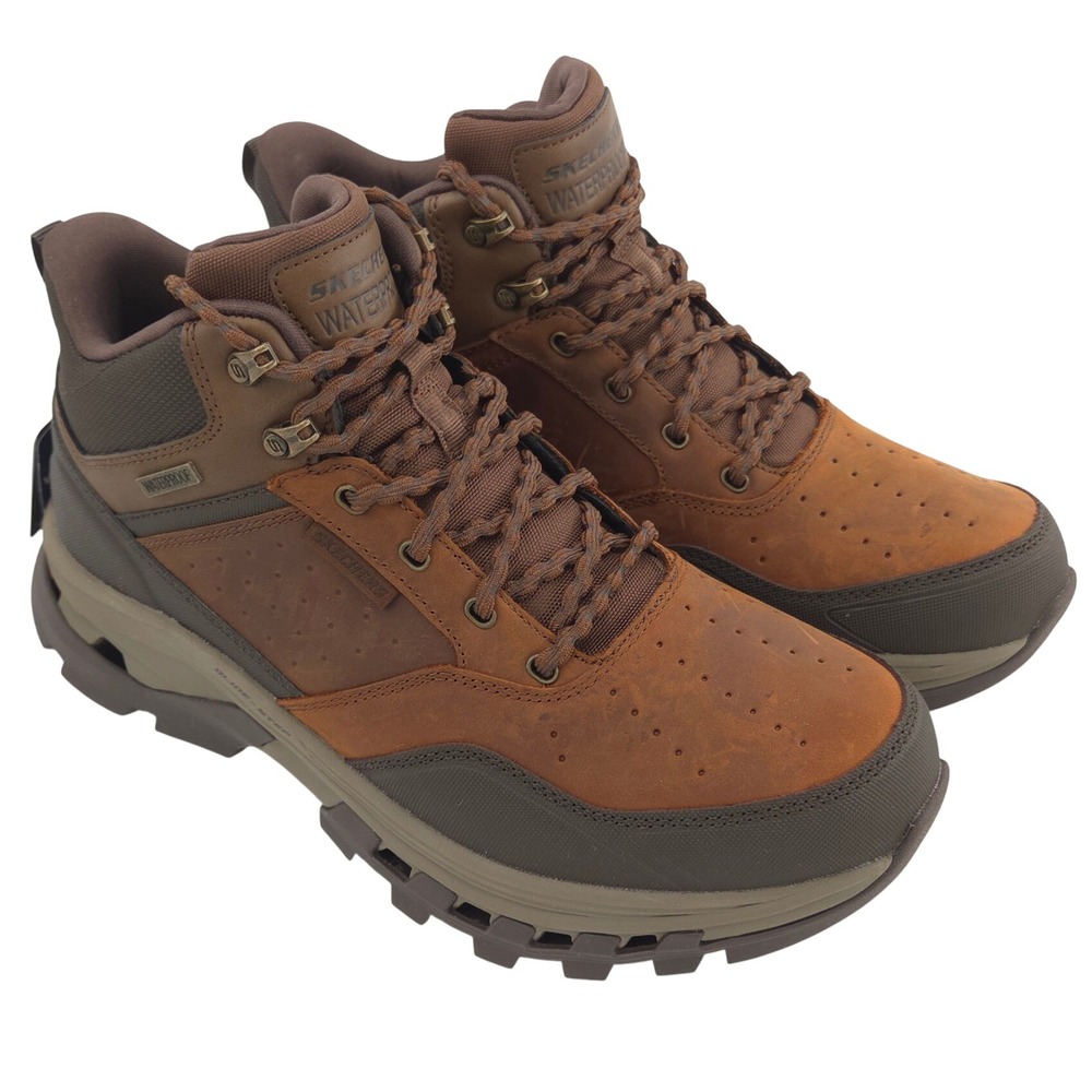 Skechers Glide-Step Randell Brecken Boots Men 11M Brown Waterproof Slip In NEW